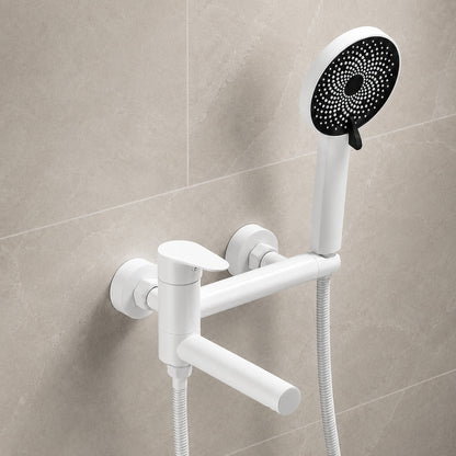 Modern Wall-Mount Tub Faucet, Single-Handle Swivel Spout Faucet with Handheld Shower, Brushed Gold / Matte Black / Gunmetal / Chrome / Matte White