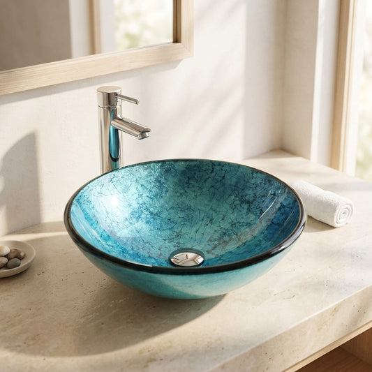 Lagomel single-handle faucet and sink set in chrome, set in a Contemporary bathroom