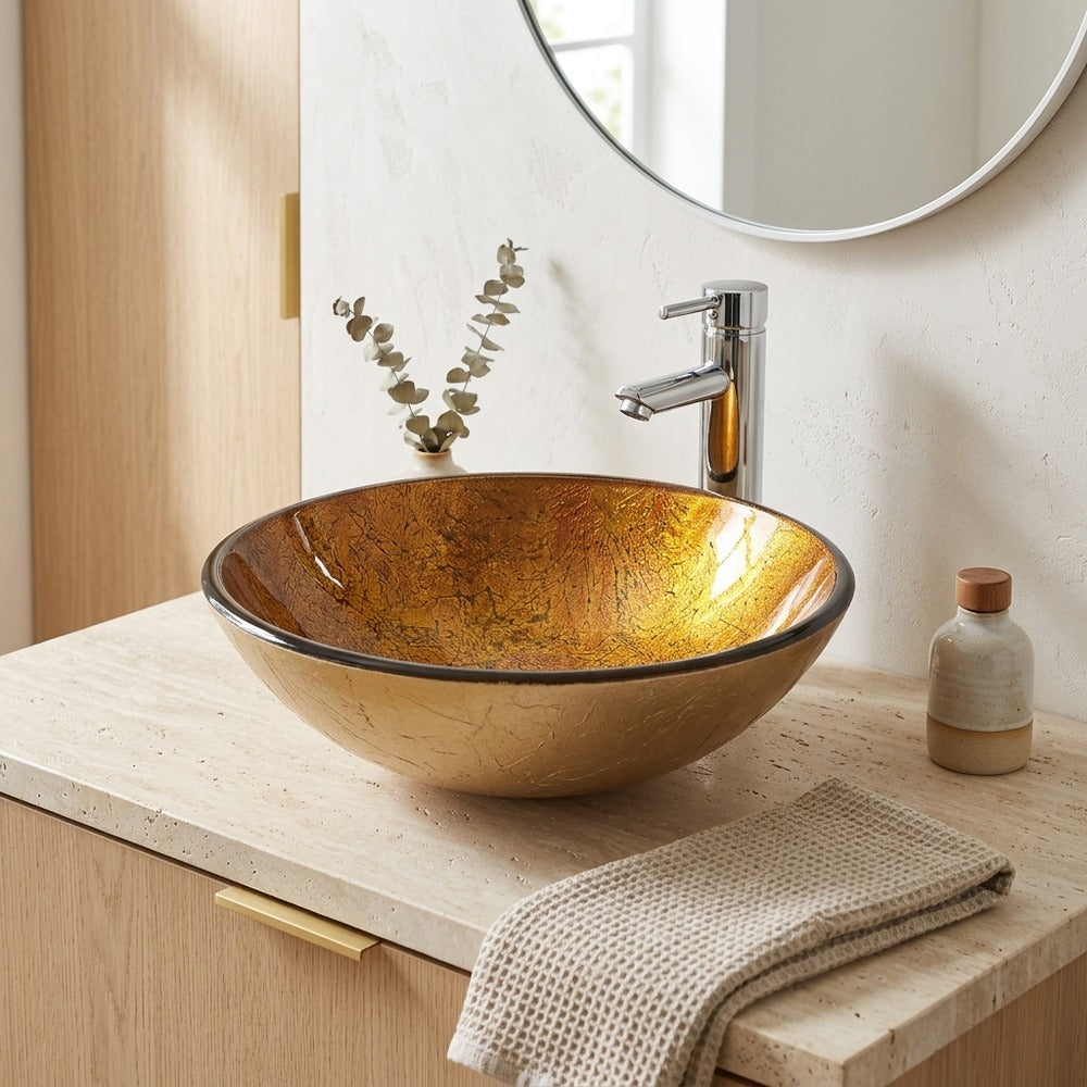 Lagomel single-handle faucet and sink set, set in a Contemporary bathroom