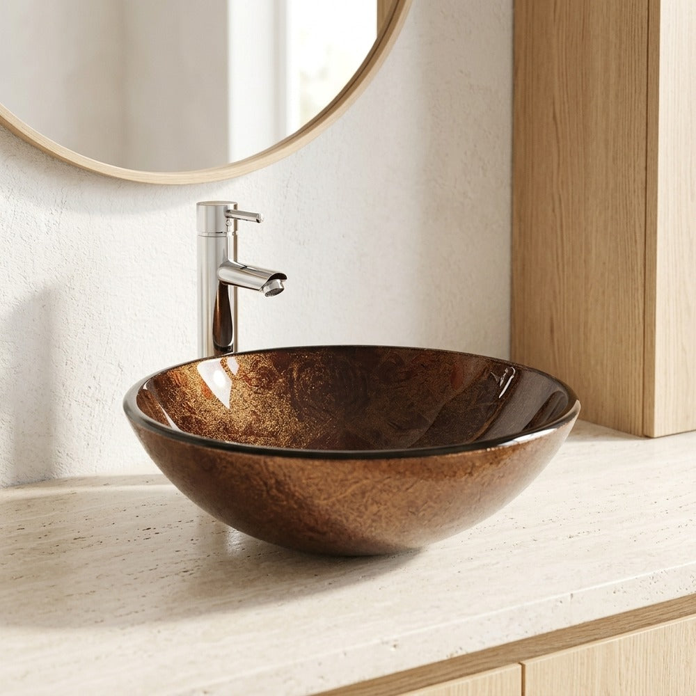 Lagomel single-handle faucet and sink set, set in a Contemporary bathroom