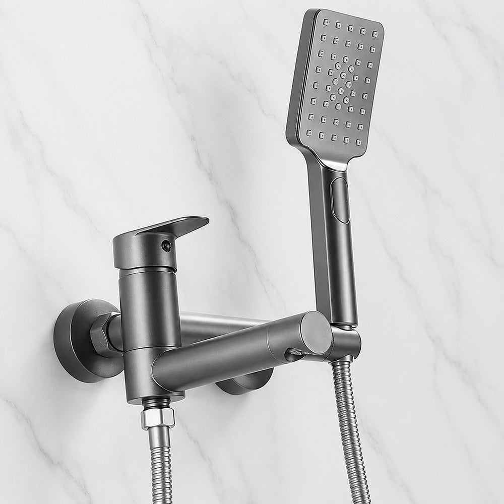 Modern Wall-Mount Tub Faucet, Single-Handle Swivel Spout Faucet with Handheld Shower, Brushed Gold / Matte Black / Gunmetal / Chrome / Matte White