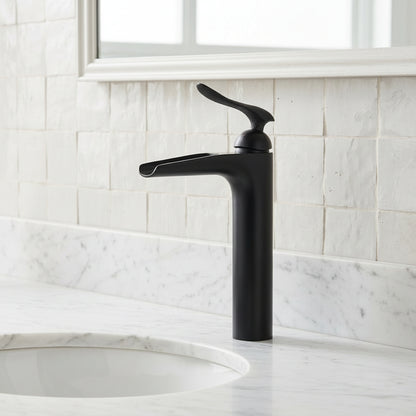 Lagomel waterfall single-handle vessel sink faucet, set in a Modern/Contemporary bathroom