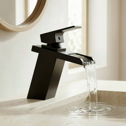 Lagomel waterfall single-hole bathroom faucet in oil-rubbed bronze, set in a Traditional/Classic/Vintage/Retro/Art Deco bathroom