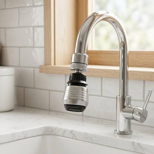 Lagomel faucet aerator in chrome, set in a Modern bathroom
