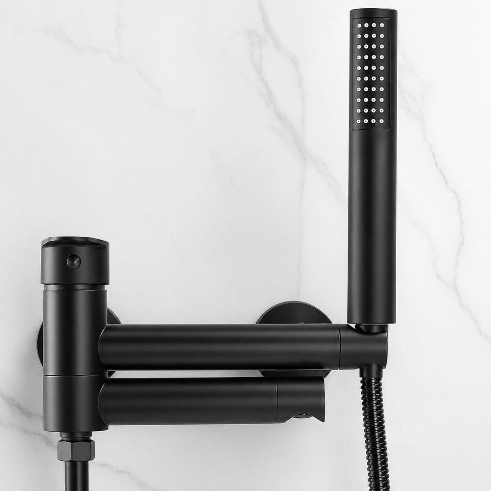 Modern Wall-Mount Tub Faucet, Single-Handle Swivel Spout Faucet with Handheld Shower, Brushed Gold / Matte Black / Gunmetal / Chrome / Matte White
