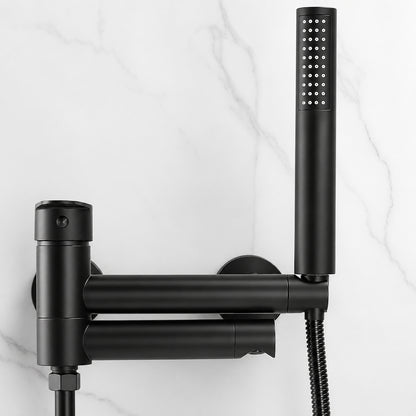 Modern Wall-Mount Tub Faucet, Single-Handle Swivel Spout Faucet with Handheld Shower, Brushed Gold / Matte Black / Gunmetal / Chrome / Matte White
