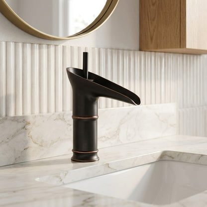 Lagomel waterfall single-hole bathroom faucet, set in a Modern/Minimalist bathroom