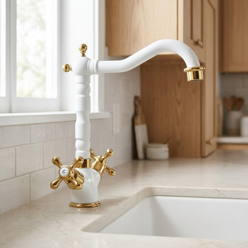 Lagomel single-hole two-handle kitchen faucet, set in a Traditional/Classic/Vintage/Retro kitchen