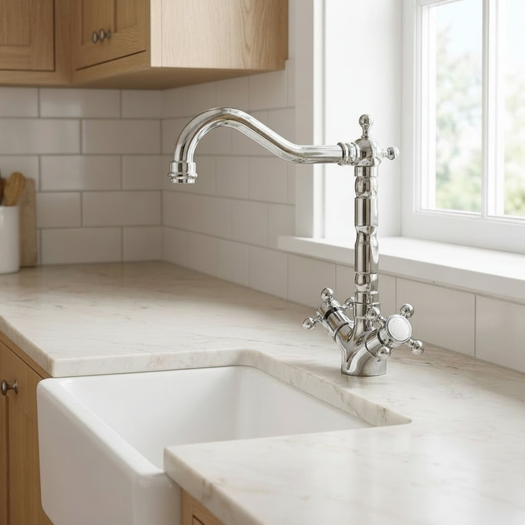 Lagomel single-hole two-handle kitchen faucet, set in a Traditional/Classic/Vintage/Retro kitchen