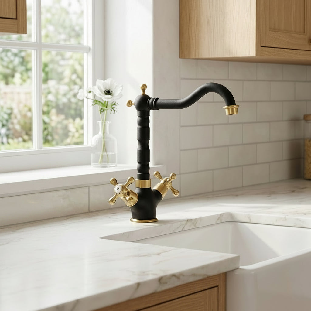 Lagomel single-hole two-handle kitchen faucet, set in a Traditional/Classic/Vintage/Retro kitchen