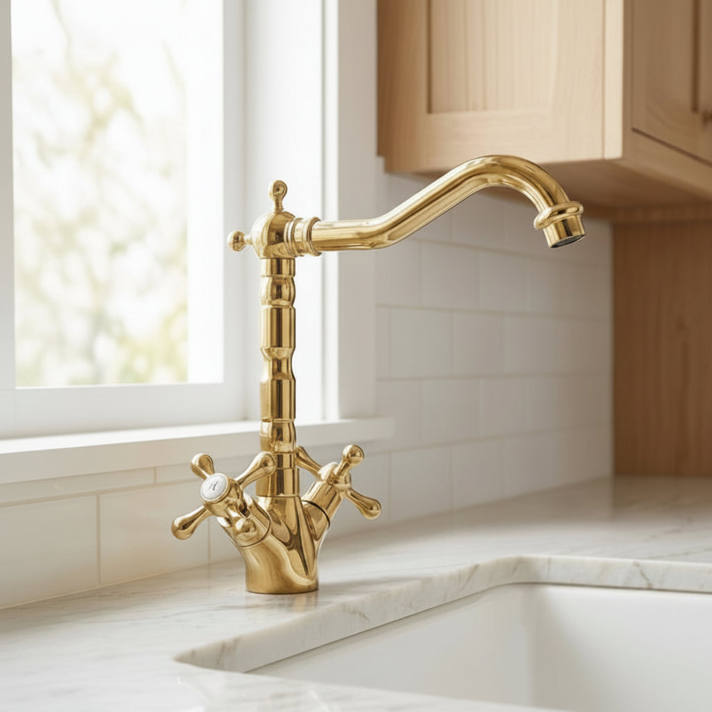 Lagomel single-hole two-handle kitchen faucet, set in a Traditional/Classic/Vintage/Retro kitchen