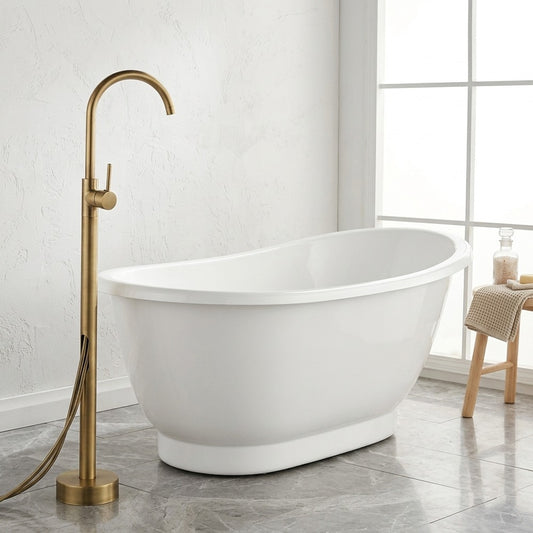 Lagomel single-handle freestanding tub filler in antique brass, set in a Traditional/Classic/Vintage/Retro bathroom