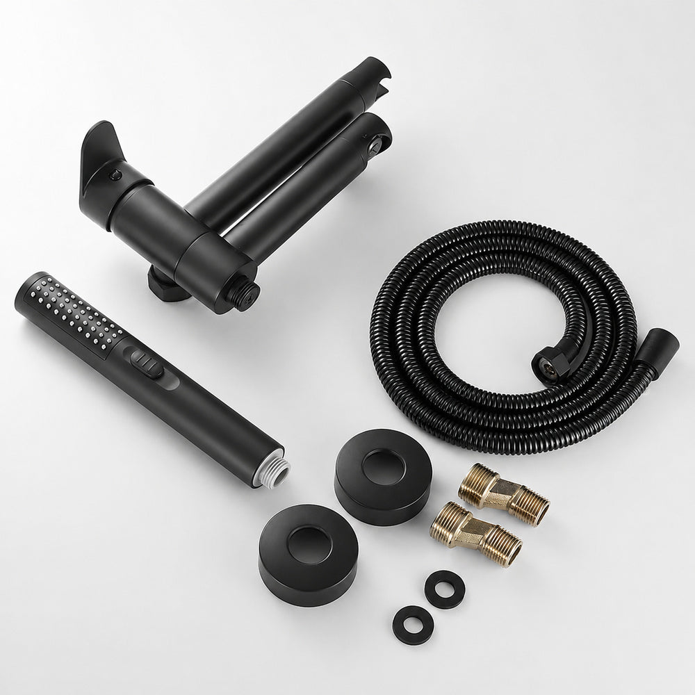 Modern Wall-Mount Tub Faucet, Single-Handle Swivel Spout Faucet with Handheld Shower, Brushed Gold / Matte Black / Gunmetal / Chrome / Matte White