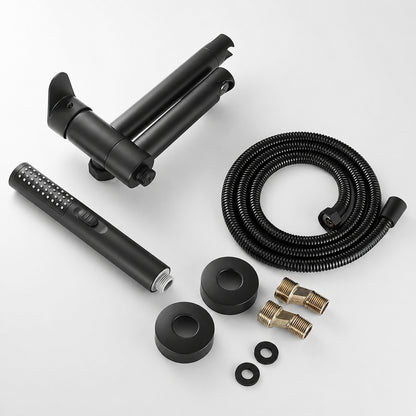 Modern Wall-Mount Tub Faucet, Single-Handle Swivel Spout Faucet with Handheld Shower, Brushed Gold / Matte Black / Gunmetal / Chrome / Matte White