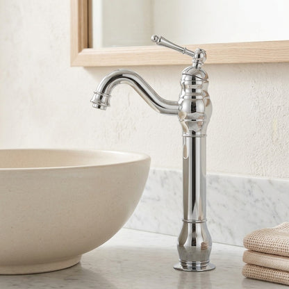 Lagomel single-hole single-handle vessel sink faucet, set in a Modern/Minimalist/Contemporary bathroom