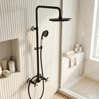 Lagomel wall-mounted complete shower system in oil-rubbed bronze, set in a Traditional/Classic bathroom