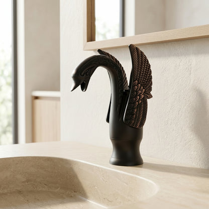 Lagomel single-hole bathroom faucet in oil-rubbed bronze, antique brass, two-tone / mixed finish, chrome, polished gold,, set in a Vintage/Retro/Art Deco bathroom