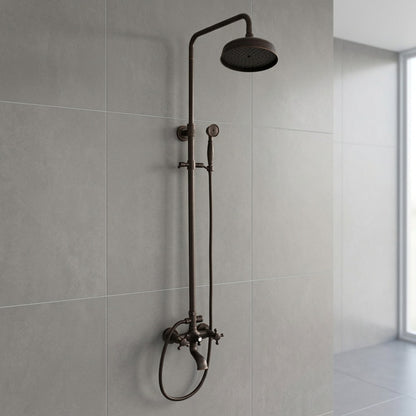Oil-Rubbed Bronze Antique Wall-Mount Shower Faucet System, 3-Function Dual-Handle Brass Faucet with 8-Inch Rainfall Showerhead / Handheld Shower