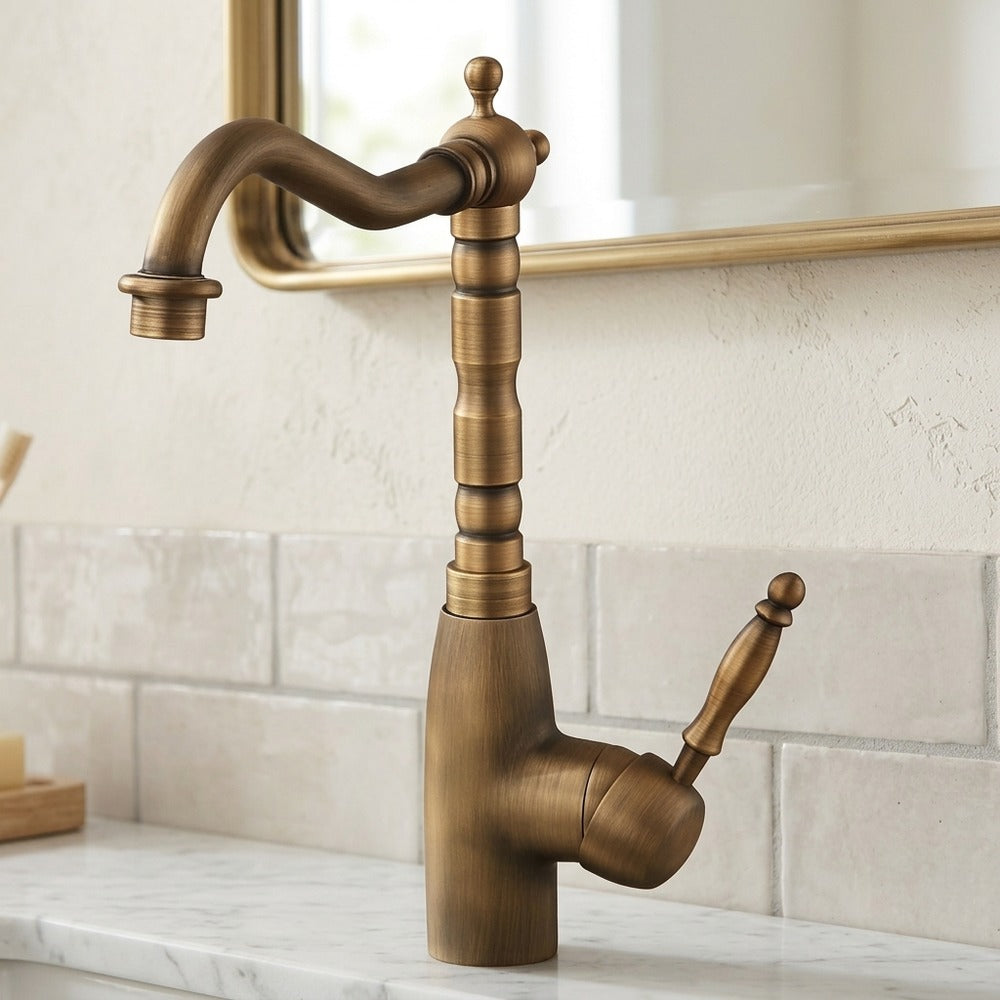 Lagomel single-handle kitchen faucet in antique brass, set in a Modern/Contemporary kitchen