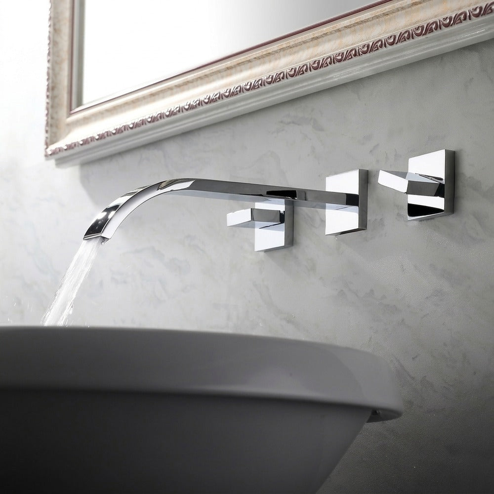Chrome Modern Waterfall Bathroom Faucet, Wall-Mount 3-Hole Dual-Handle Faucet