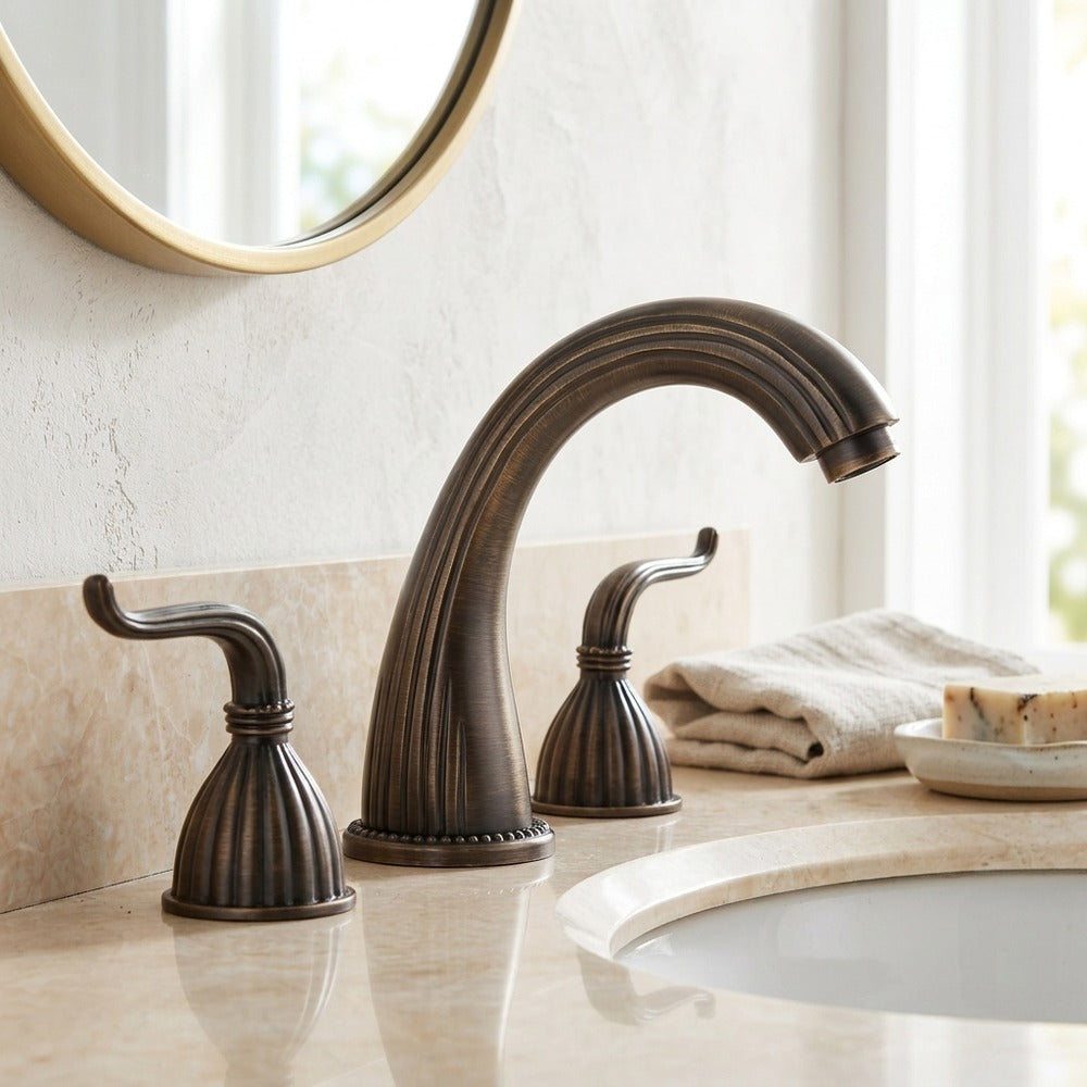 Lagomel two-handle widespread bathroom faucet, set in a Vintage/Retro/Traditional/Classic bathroom