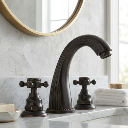 Lagomel two-handle widespread bathroom faucet, set in a Vintage/Retro/Traditional/Classic bathroom