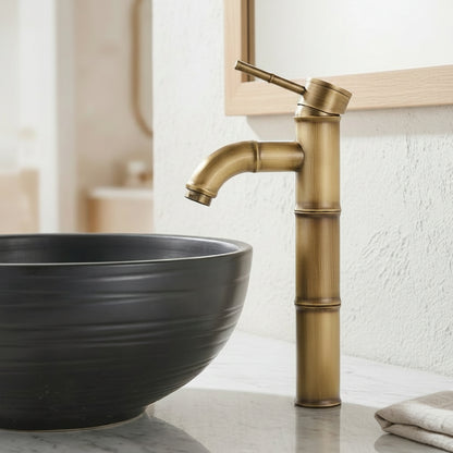 Lagomel single-hole single-handle vessel sink faucet, set in a Modern/Minimalist/Contemporary bathroom