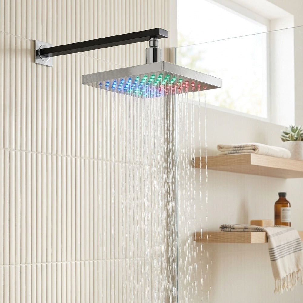 Lagomel rain shower head in chrome, set in a Contemporary bathroom