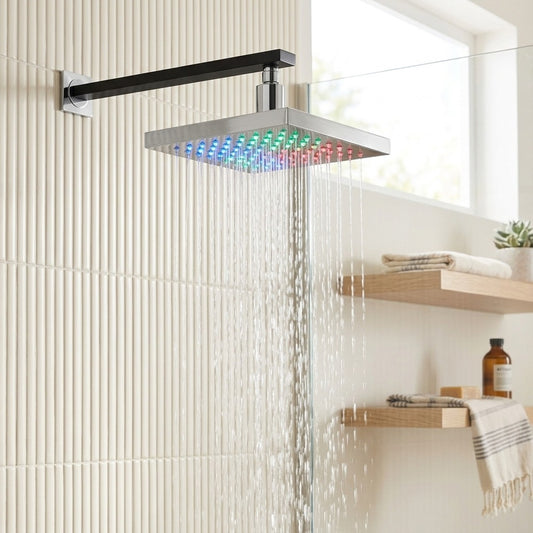 Lagomel rain shower head in chrome, set in a Contemporary bathroom