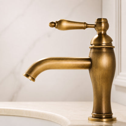 Vintage Antique Brass Bathroom Faucet, Single-Hole Single-Handle Brass Faucet