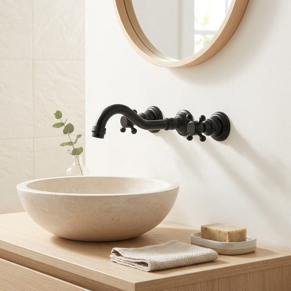Lagomel wall-mount bathroom faucet, set in a Modern/Minimalist bathroom