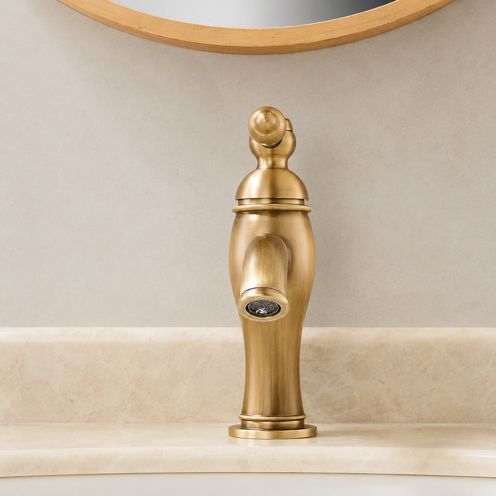 Vintage Antique Brass Bathroom Faucet, Single-Hole Single-Handle Brass Faucet
