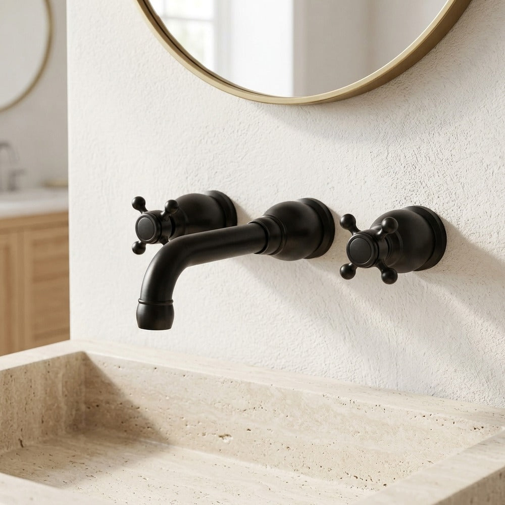 Lagomel wall-mount bathroom faucet, set in a Modern/Minimalist bathroom