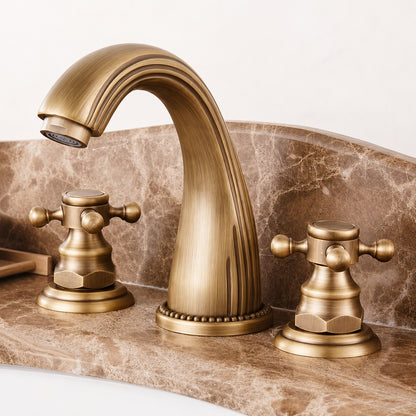 High Arc Brass Bathroom Sink Faucet, Double Cross Handle Widespread Faucet, Matte Black / Brushed Gold / Antique Brass