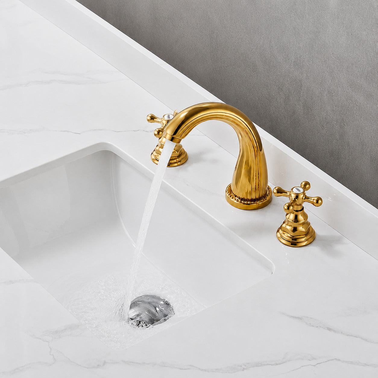 High Arc Brass Bathroom Sink Faucet, Double Cross Handle Widespread Faucet, Matte Black / Brushed Gold / Antique Brass