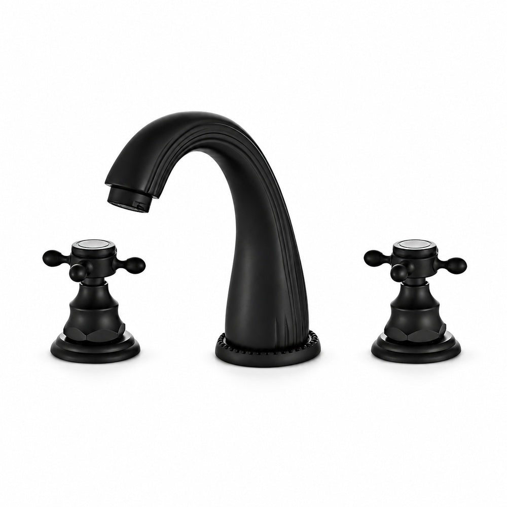High Arc Brass Bathroom Sink Faucet, Double Cross Handle Widespread Faucet, Matte Black / Brushed Gold / Antique Brass