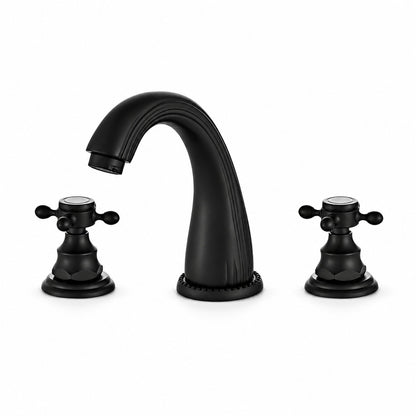 High Arc Brass Bathroom Sink Faucet, Double Cross Handle Widespread Faucet, Matte Black / Brushed Gold / Antique Brass