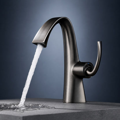 Modern Single-Hole Bathroom Faucet, Single-Handle High-Arc Faucet, Matte White / Chrome / Polished Gold / Matte Black / Brushed Gold / Rose Gold / Gunmetal
