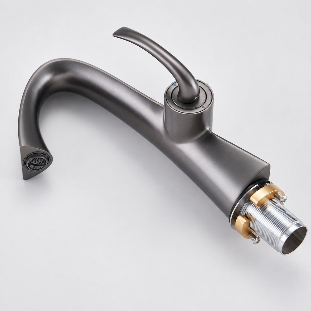 Modern Single-Hole Bathroom Faucet, Single-Handle High-Arc Faucet, Matte White / Chrome / Polished Gold / Matte Black / Brushed Gold / Rose Gold / Gunmetal