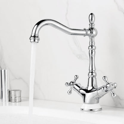 Traditional Brass Bathroom Faucet, Single-Hole Swivel Spout Faucet, Polished Gold / Chrome