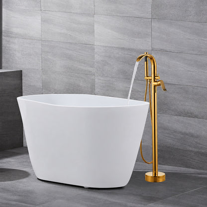 Brushed Gold Freestanding Tub Filler, Single-Handle Brass Faucet with Handheld Shower