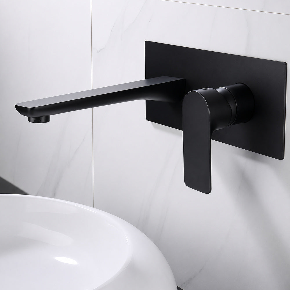 Modern Wall-Mount Bathroom Faucet, Single-Handle Brass Basin Faucet, Matte Black / Brushed Gold / Gunmetal