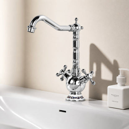 Vintage Rotatable Spout Bathroom Faucet, Single-Hole Dual-Handle Faucet, Antique Brass / Gold