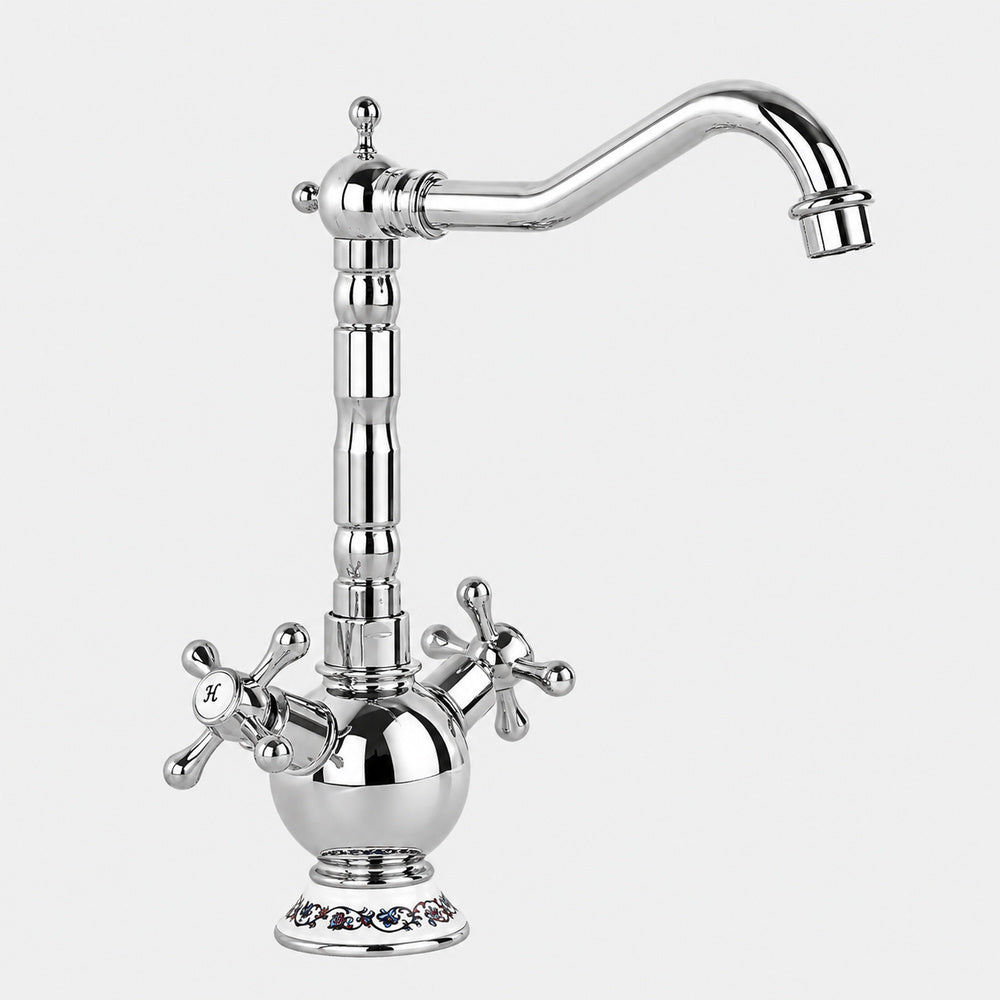 Vintage Rotatable Spout Bathroom Faucet, Single-Hole Dual-Handle Faucet, Antique Brass / Gold