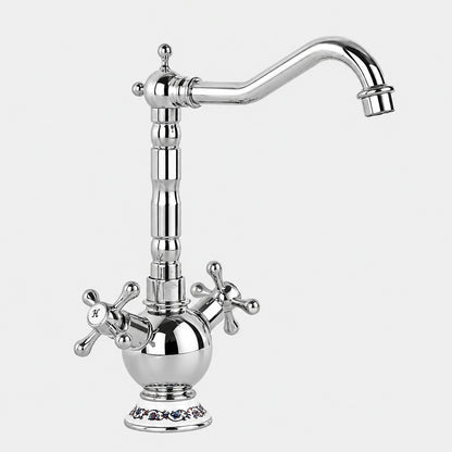 Vintage Rotatable Spout Bathroom Faucet, Single-Hole Dual-Handle Faucet, Antique Brass / Gold