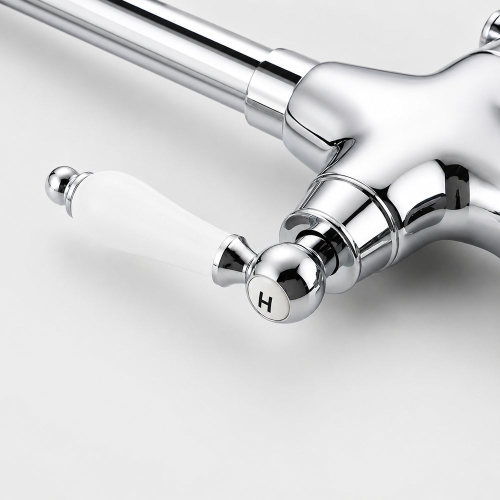 High-Arc Swivel Spout Kitchen Faucet, Single-Hole Double Lever Faucet, Chrome / Polished Gold