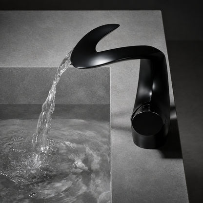 Waterfall Single-Hole Bathroom Faucet, Single-Handle Brass Deck Mount Faucet, Brushed Gold / Chrome / Matte Black / Matte White