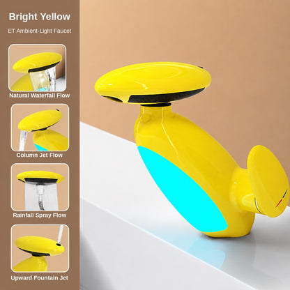 LED Pull-Out Bathroom Faucet, Single-Hole Single-Handle Faucet, Matte Black / Brushed Gold / Gunmetal