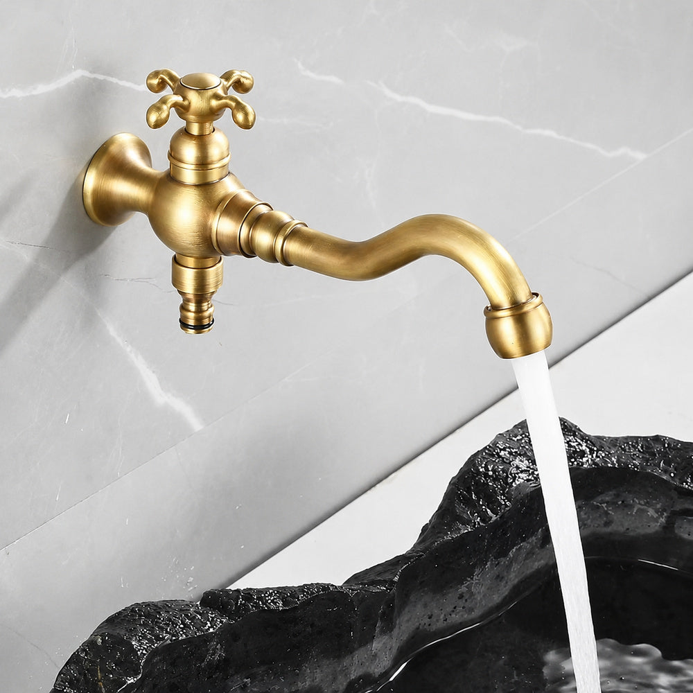 Vintage Wall-Mount Faucet, Single-Handle Swivel Spout Faucet, Antique Brass / Chrome / Matte Black