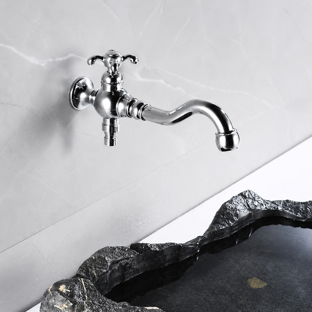 Vintage Wall-Mount Faucet, Single-Handle Swivel Spout Faucet, Antique Brass / Chrome / Matte Black